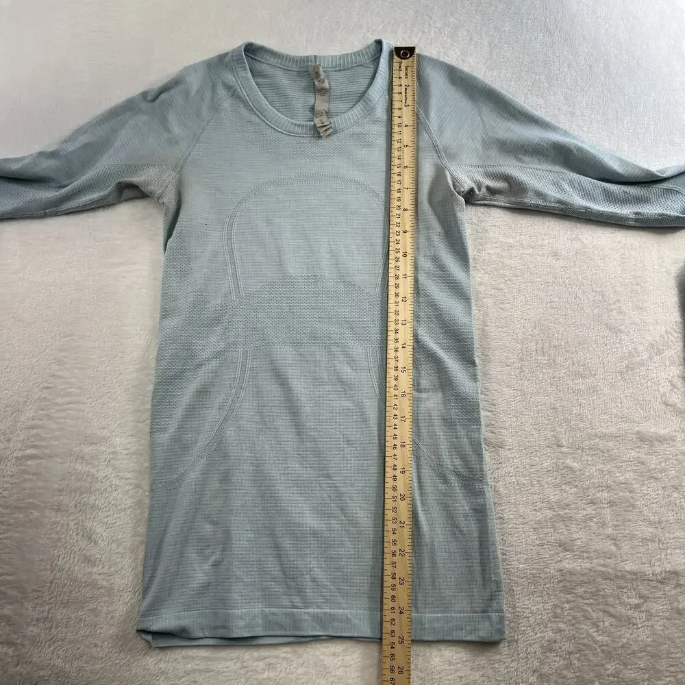 Lululemon 4 Run Swiftly Tech Long Sleeve Aquamarine Seamless Thumbholes Athletic
